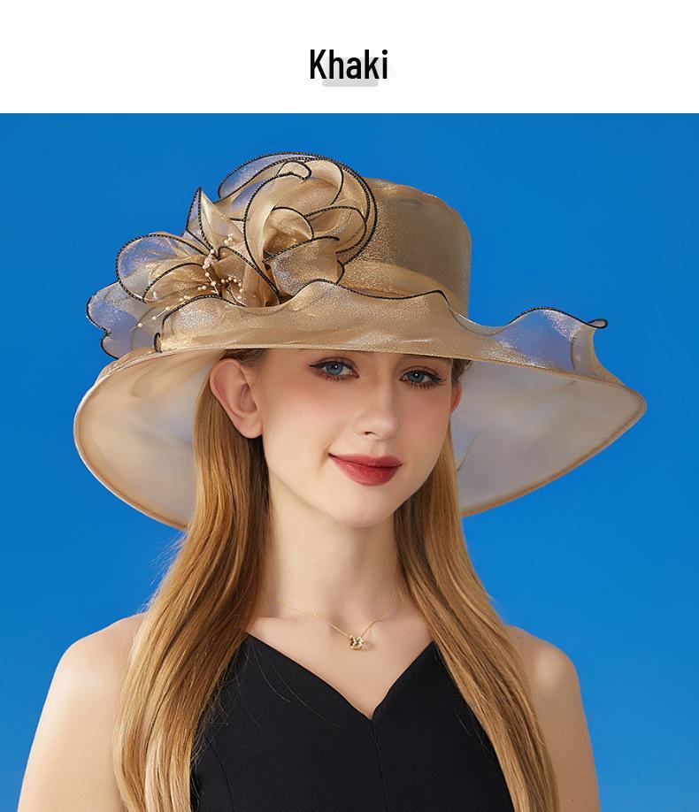 Elegant Women's Organza Sun Hat with Large Flower - European & American Style