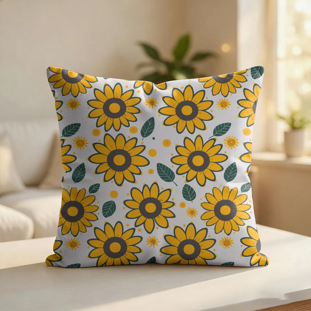Sunflower Pattern Cushion Cover Silky Short Plush Invisible Zipper Dustproof Sofa Pillow Case For Home Decor