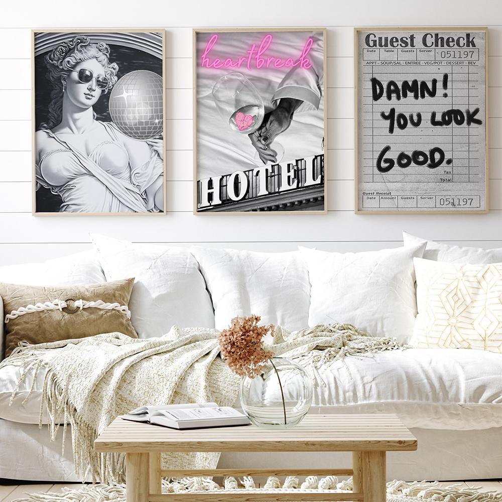 Fashion Black White Trendy Retro Wall Art Poster Check Aesthetic Print Funny Minimalist Canvas Painting Club Room Home Decor