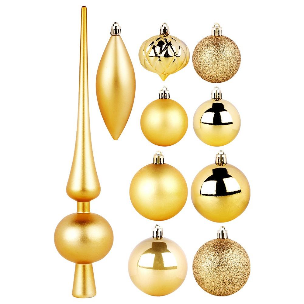 19x Bombki Choinkowe Świąteczne Nietłukące Złote Zestaw Bombek Na Choinkę