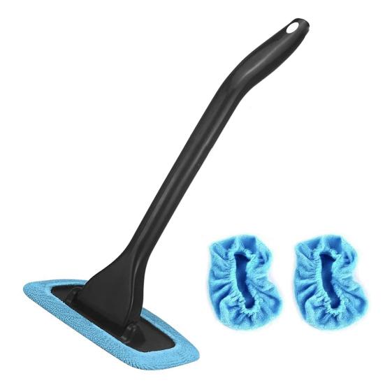 Windshield Cleaning Tool 16-inch Long Rod Window Wiper with 3 Microfiber Cloth Pads Auto Glass Cleaning Brushes Car Interior Cleaner Kit
