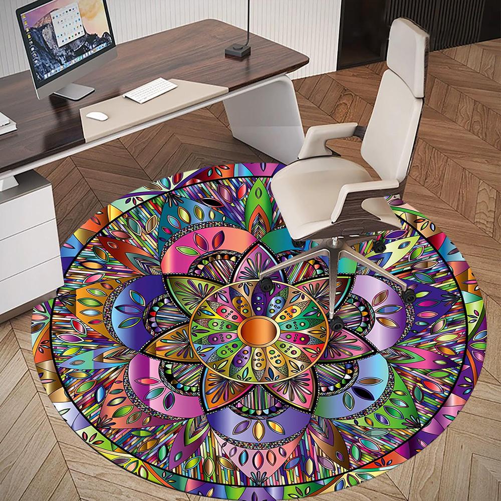 1pc Mandala Colorful Round Chair Mat Area Rug - Non-Slip, Floor Mat for Office, Bedroom, and Indoor Decor C1118077