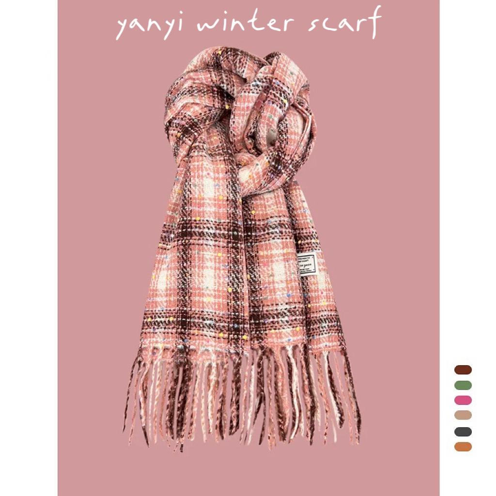 Women's Autumn & Winter Plaid Scarf: Thick Imitation Cashmere Shawl, Solid Color Neck Warmer for Students