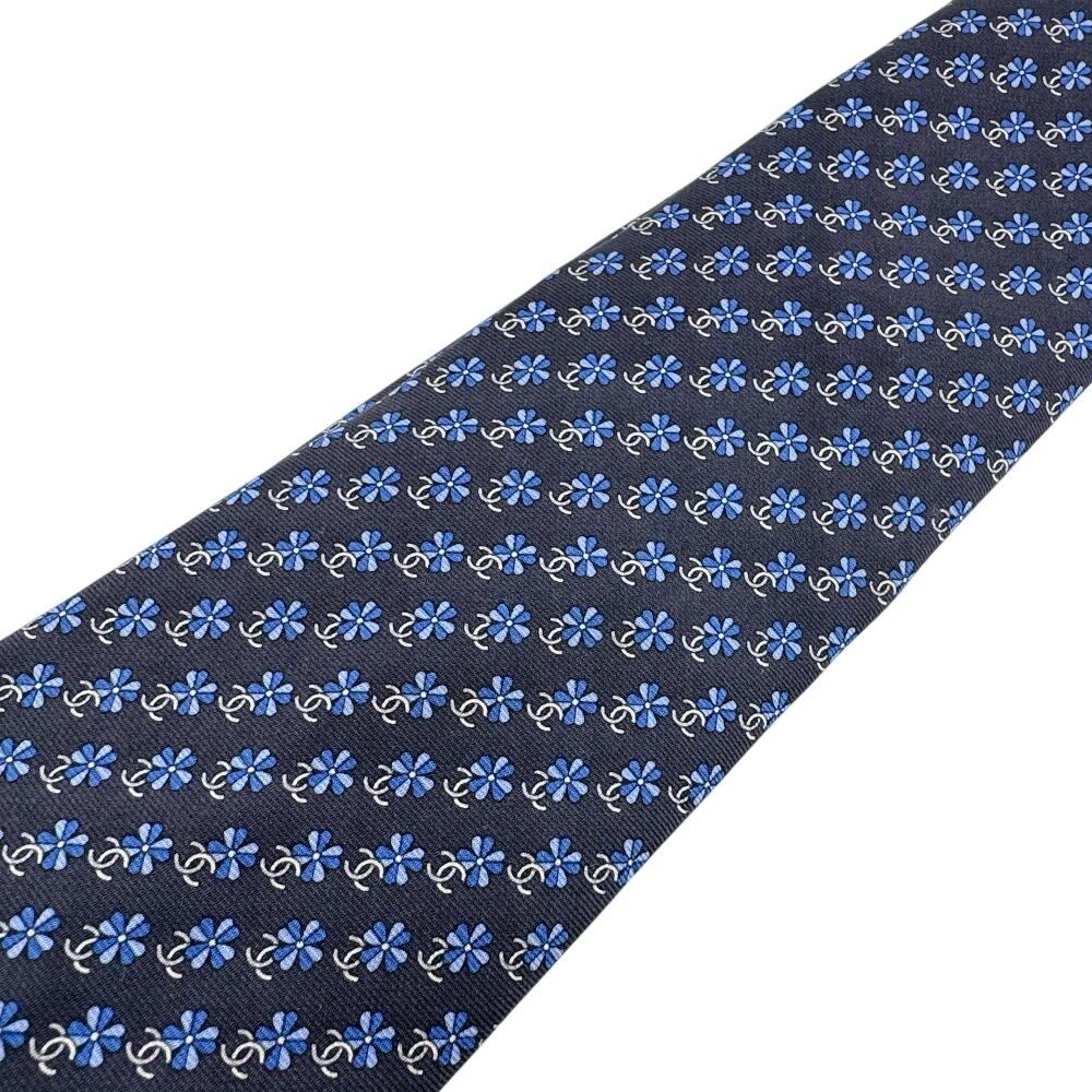 Chanel COCO Mark Business Commuting Flour Silk Tie Navy Silk Used