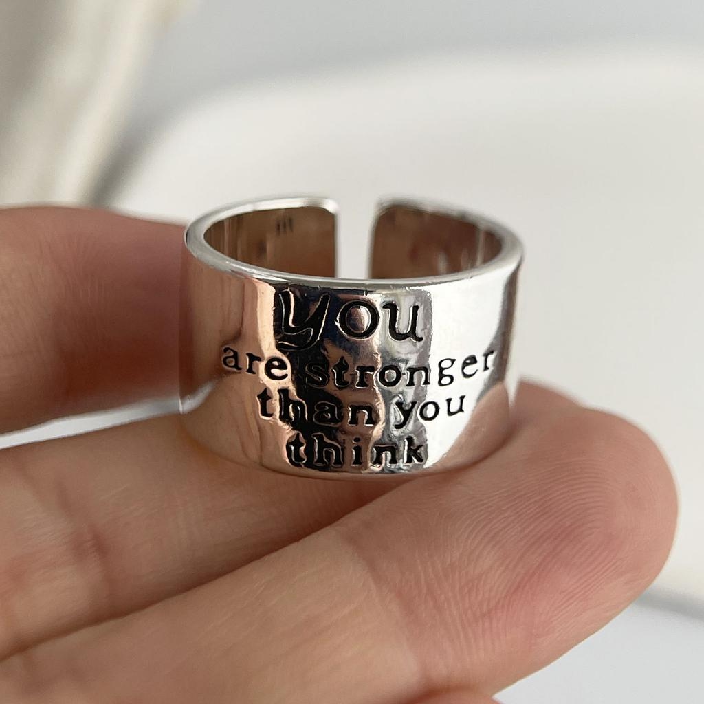 925 Silver Rings For Women Men Wide Vintage Letters Open Ring For Birthday Party Gift