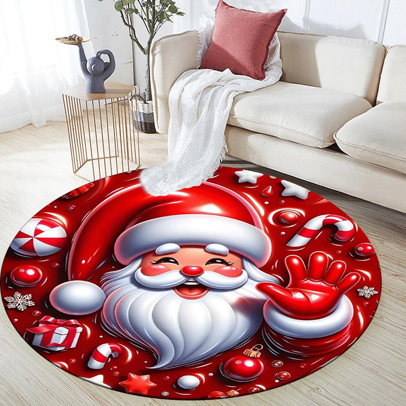 1pc Soft, Absorbent & Non Slip Happy Santa Claus Round Rug Soft Circle Rug for Living Room & Bedroom Decor, Chair Mats, and Unforgettable Ho