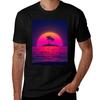 80s Beach Sunset Vaporwave Tshirt Large Size Short Sleeve Tshirt