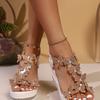 Summer Women'S Wide Width Slip-On Wedge Sandals with Rhinestone Bow Detail