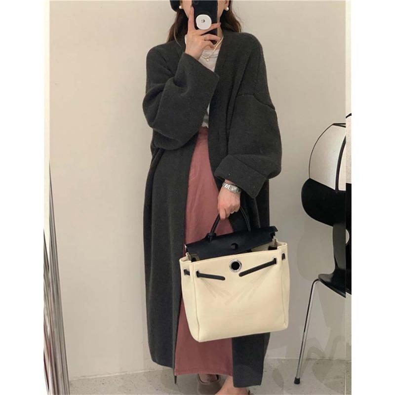 Lazy wind sweater loose knitted cardigan long cardigan jacket women's autumn and winter new thickened coat