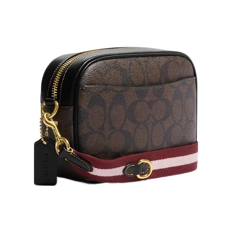 Coach Jamie 19 Classic Presbyopia Cartoon Patch Zipper Closure Canvas with Leather Camera Bag Shoulder Crossbody Bag Mini Women's Dark Brown