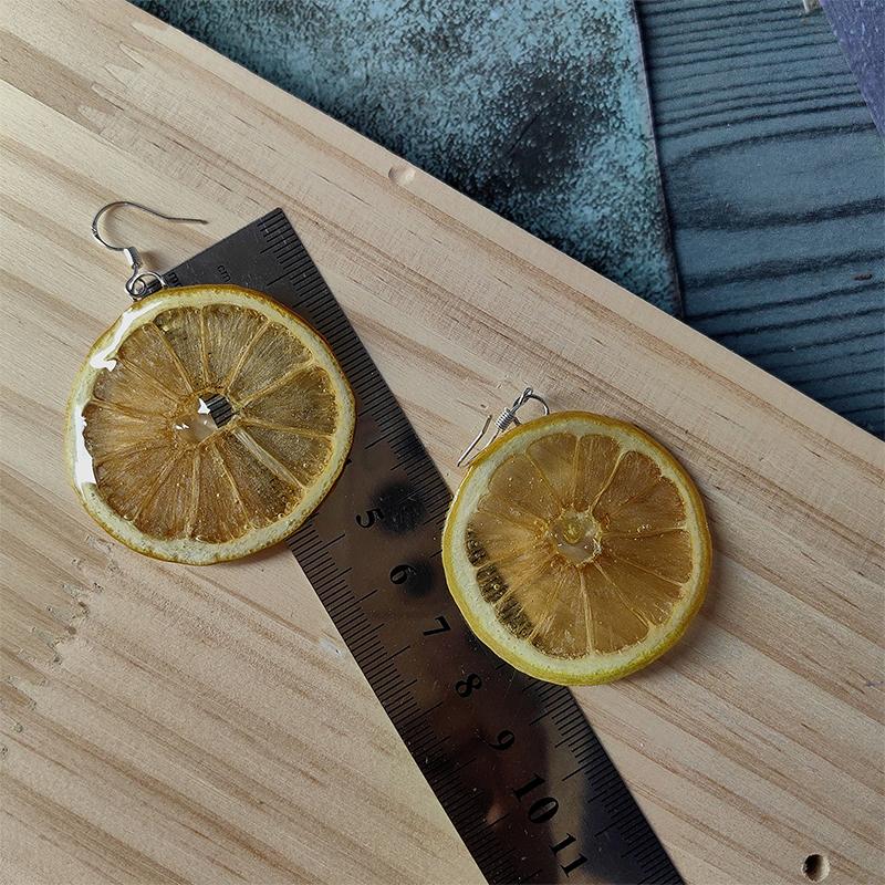 Kiwi Fruit Slice Plant Earrings for Women Epoxy Resin Handmade Dangle Jewelry for Spring and Summer Parties