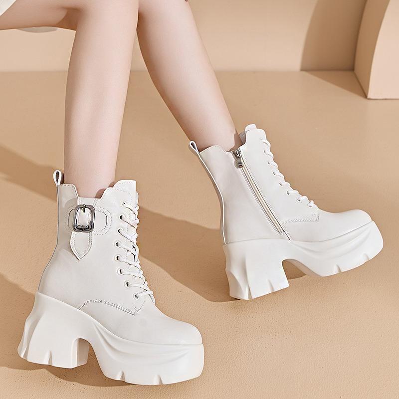 thick-soled Martin boots short leather boots women's new high-heeled Chelsea boots short boots spring and autumn single boots