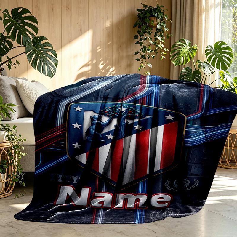 Custom Name Personalized Atletico Madrid Print Blanket, Home Decor, Bedroom, Sofa, Camping, Couch, Gifts for Birthday Christmas