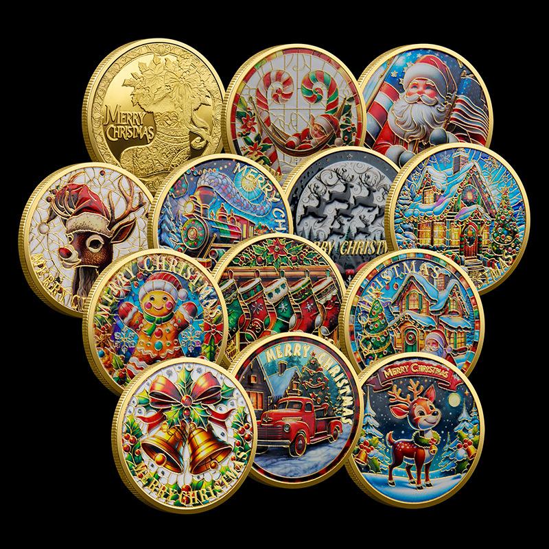 

Santa Claus commemorative coin, colored, relief, commemorative medal, Christmas gift, colored gold and silver coins, Stocking stuffers