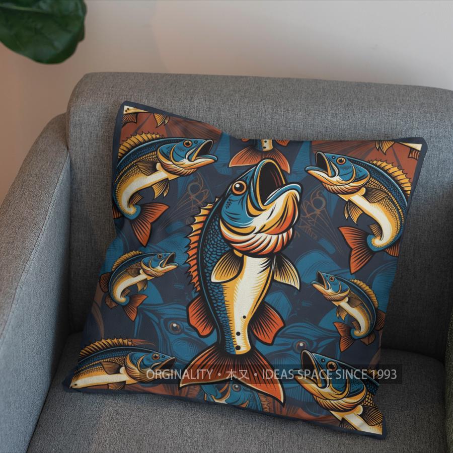 2D Colorful Fish Pattern Throw Pillow Cover Pattern Cushion Cover Suitable For Sofa Bedroom Car Pillow Cover