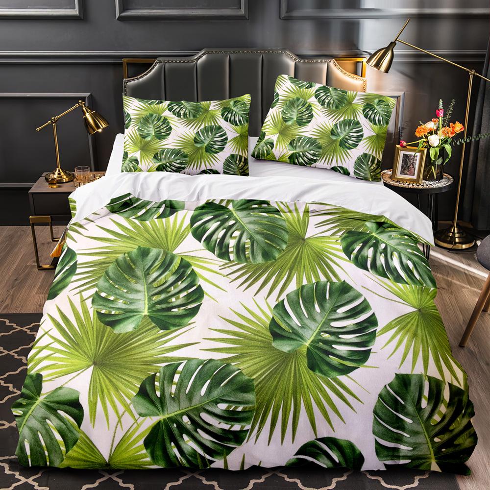 Green Leaves Tropical Povlak na přikrývku Set Queen Povlečení Full Queen Leaves Povlak na přikrývku King Size 2/3ks Polyesterový povlak na přikrývku