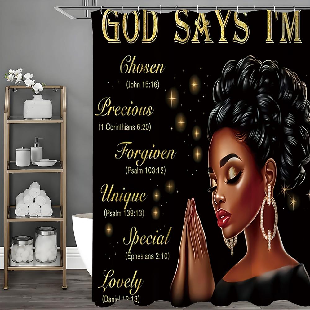 

Бог говорит, что ты вдохновляющая, Занавеска для душа для чернокожих женщин, Декоративная занавеска для душа для ванной комнаты, Водонепроницаемая занавеска для душа с H 90*180cm