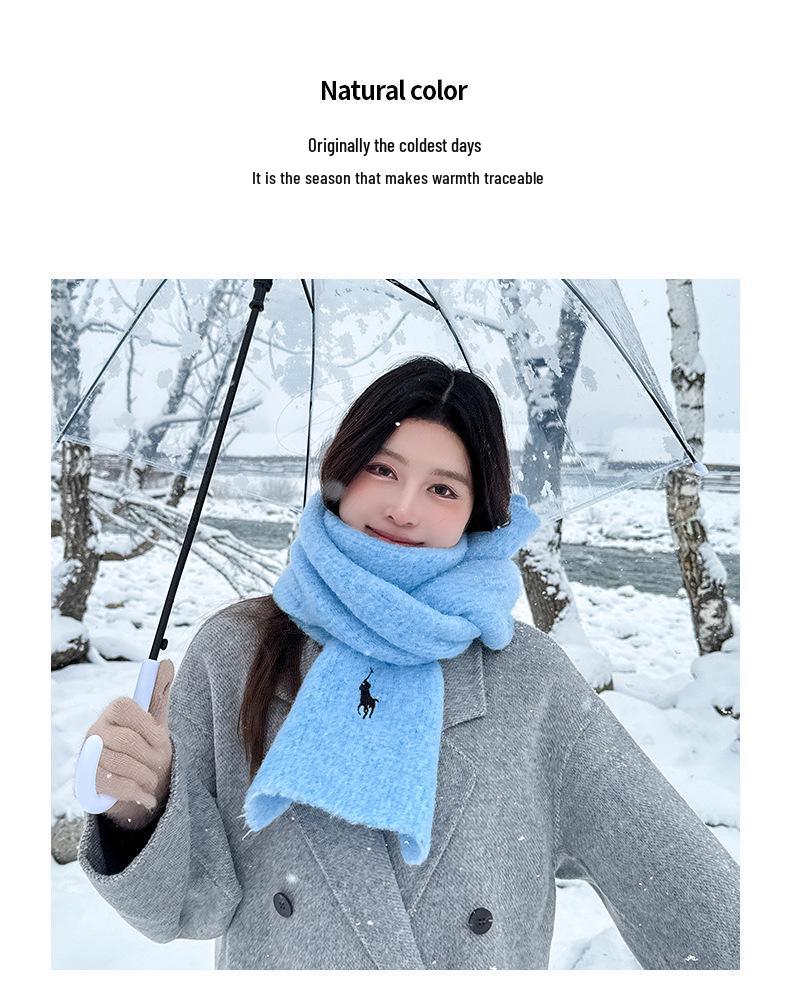 Luxurious Korean Style Cashmere Blend Scarf with Embroidery - Winter Warmth for Women