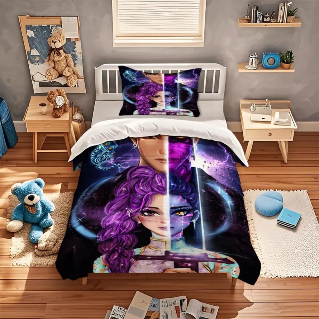 KPop D-Demon Hunters Bedding Set Single Halloween Costume Bedding Set - 2-3 Piece Comforter Quilt Duvet Cover Pillow Case Sets