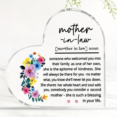 Mother-in-Law Gift - Elegant Floral & Heart Design with "Mother-in-Law" Text, Acrylic Decorative Sign for Mom, for Best Mother-in-Law, Christmas, Bir