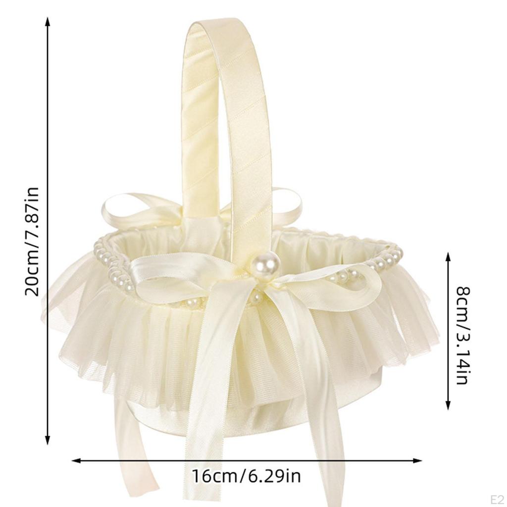 Flower Girl Basket Wedding Multipurpose Party Decor Bowknot Satin for Anniversary Reception