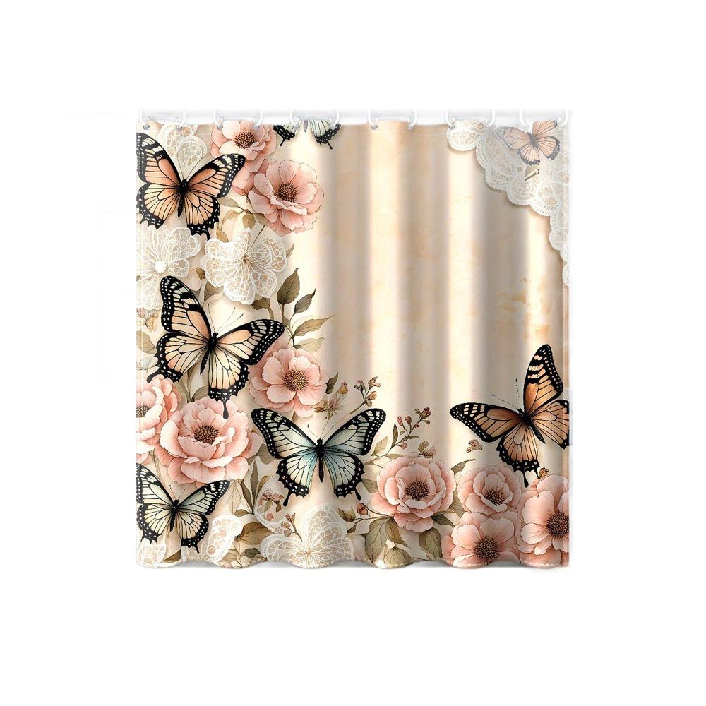 

Metal Buttonhole Bathtub Curtain with Hook Bath Sheer Pink Butterfly Shower Curtain Dormitory 35.43x70.87 in-Butterfly