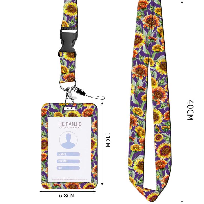 Fashionable ID Badge Holder Set Colorful Floral Sunflower Printing Lanyard ID Card Sleeve With