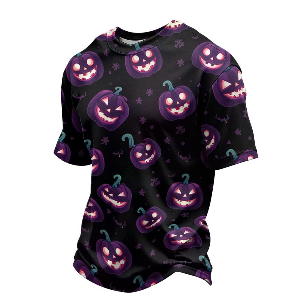 Men's Quick-Dry Round Neck Short Sleeve T-Shirt, Lightweight Mesh with Halloween Print