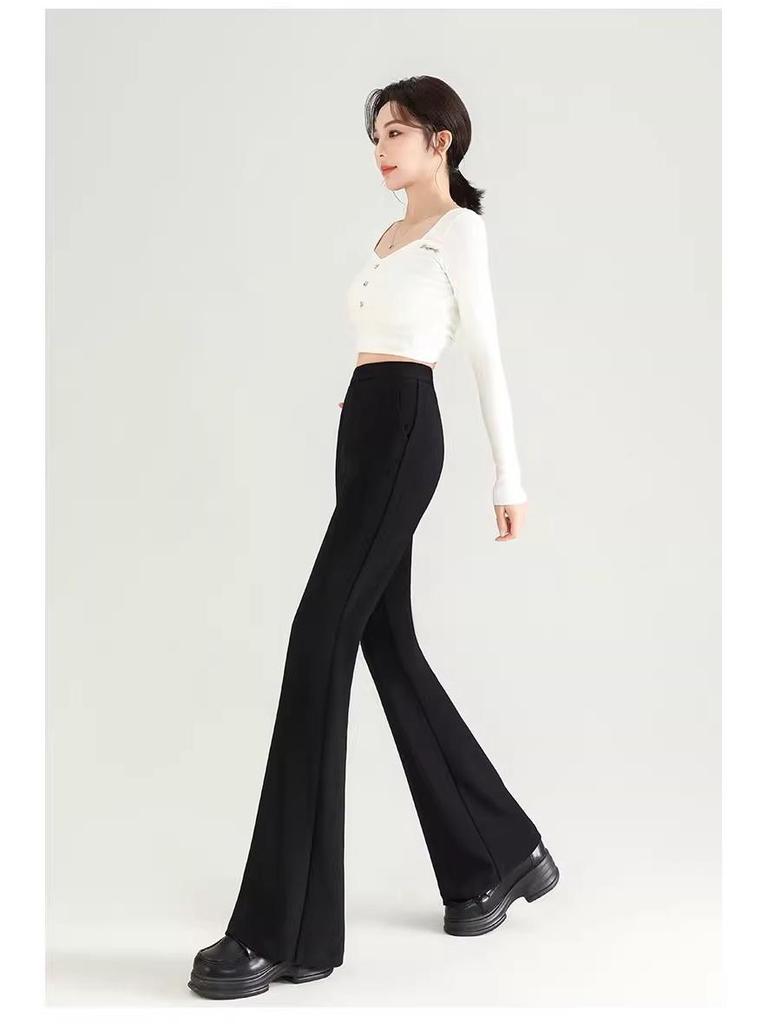 2025 New Women's High-Waisted Micro-Flared Black Pants - Slimming, Comfortable Casual Wear for Spring and Autumn.