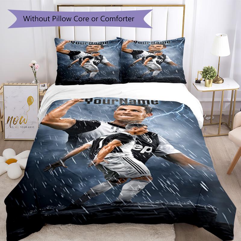 Cristiano Ronaldo 77 Customize Your Name Bedding Set Breathable Duvet Cover with Pillowcases Home Decoration Birthday Gift