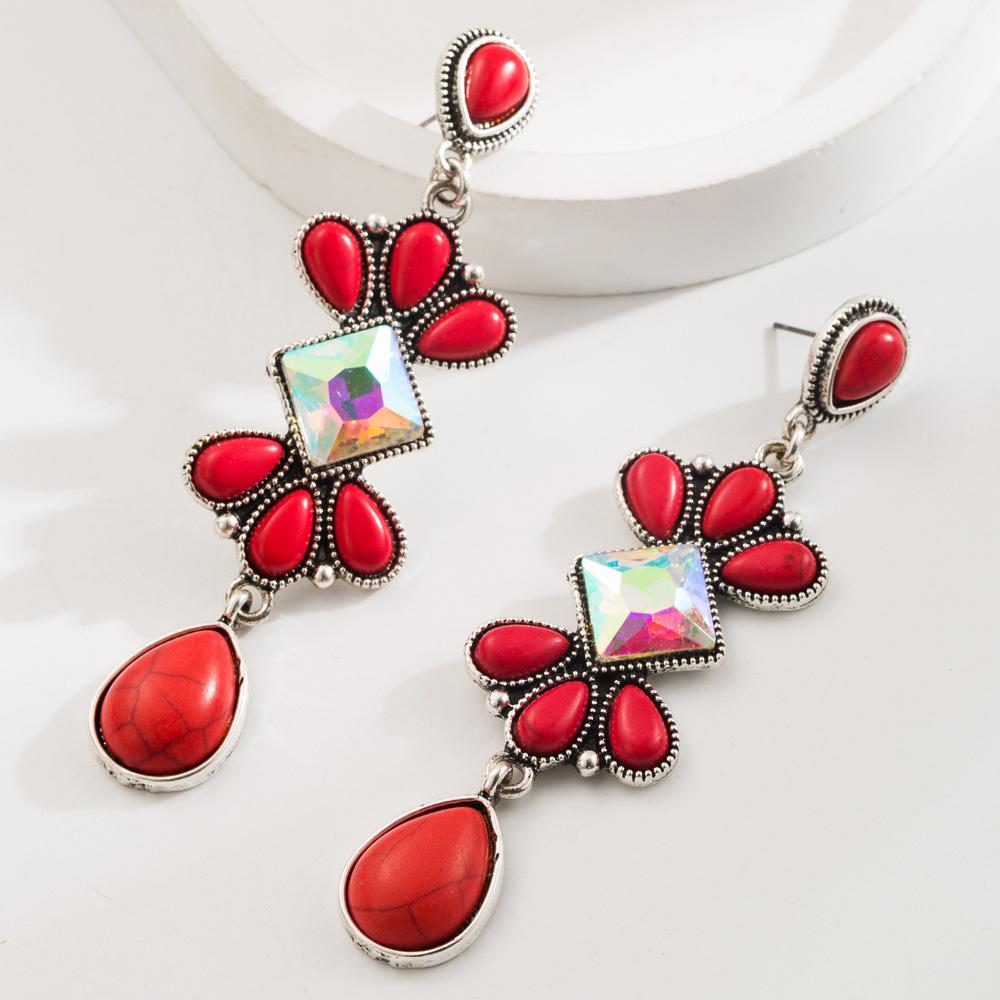 

Metallic Turquoise Semi-circular Geometric Dangle Earrings Women s New Simple Retro Design Zircon Party Accessories красный