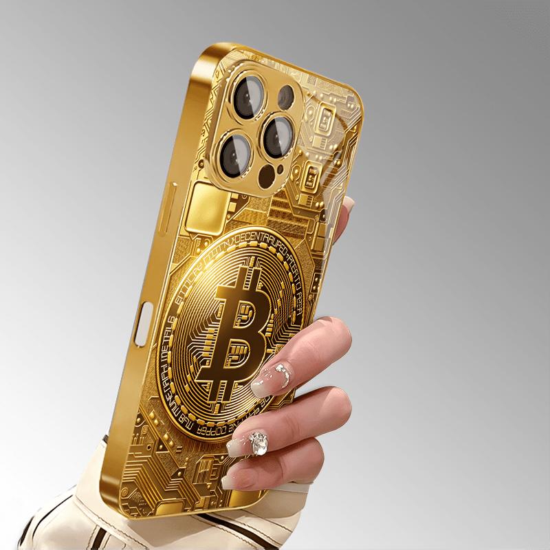 Bitcoin pattern tempered glass phone case suitable for iPhone 17 16 15 14 13 12 11 Pro Max Plus shockproof and anti drop