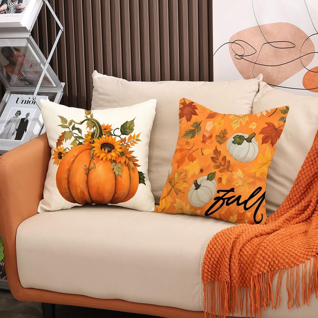 New Autumn Pumpkin Pillow Cover Linen Printed Pillow Thanksgiving Atmosphere Decorative Sofa Cushion