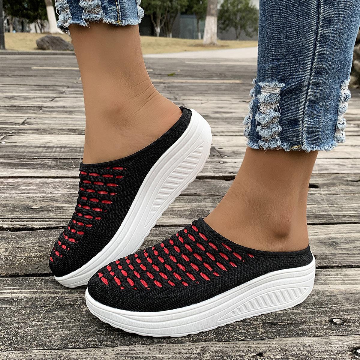 

Дышащие женские туфли Half Drag Fly Woven, повседневные спортивные туфли, сверхлегкие и удобные домашние туфли на плоской подошве 39 чёрный