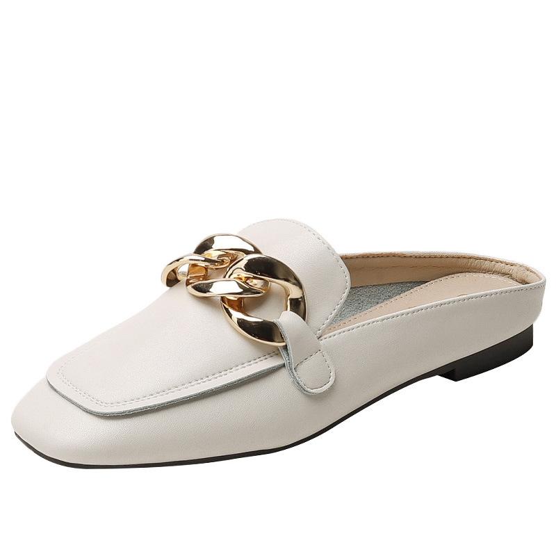 Leather Sandals Bag Head Half Slippers Women's Summer Wear Fashion 2025 New Sandals Flat Single Shoes Muller Shoes