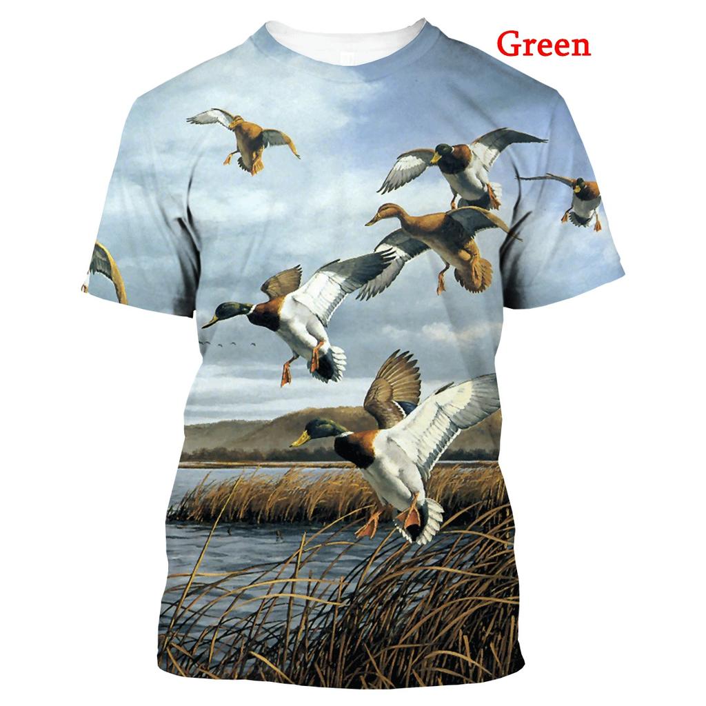 Summer Round Neck 3D Hunting Wild Duck Pattern Print Top Fashionable Casual Short Sleeved Men's T-shirts