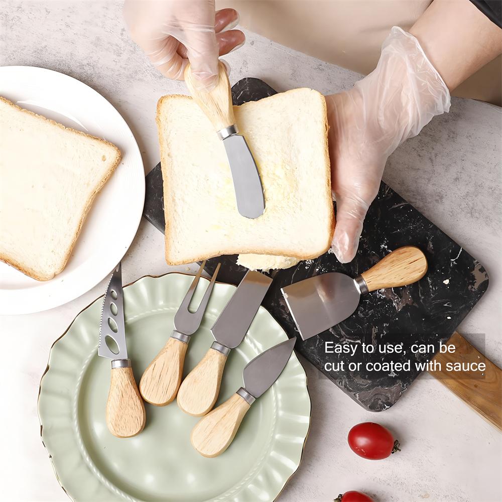6PCS, Kitchen Cheese Knives Wood Handle Cheese Slicer Cutter Cake Knife Western Food Knife Kitchen Gadgets Knife Baking Tools