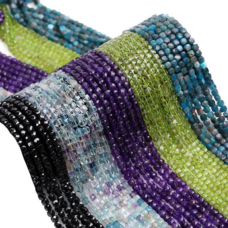4x4mm Natural Stone Faceted Square Beads: Amethyst, Tourmaline, Garnet Jewelry Accessories