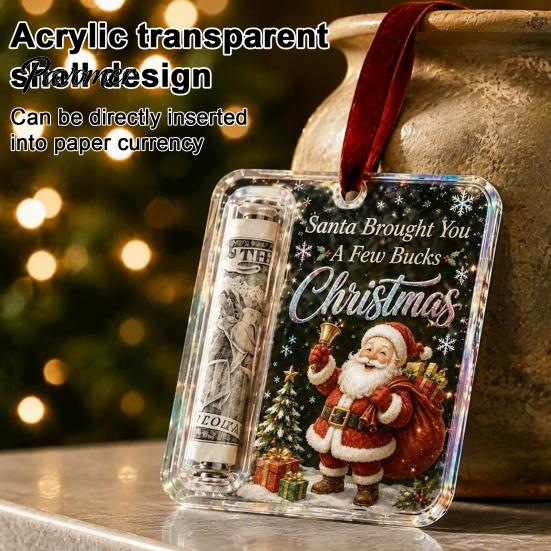 Gift Card Holder for Christmas Tree Cash Ornament, Clear Acrylic Money Holder, Holiday Xmas Hanging Decoration, Funny Ways to Christmas, Birthday