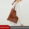 Vintage Oil Wax Cowhide Leather Tote Bag - Versatile Vertical Shoulder Handbag Briefcase for Women
