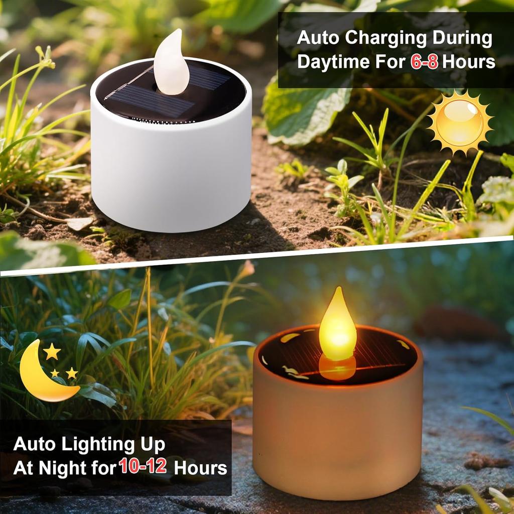 Solar Tea Lights - 10 Pack Waterproof Rechargeable LED Candles for Outdoor Garden Camping Decor, 2.3''x2.1''