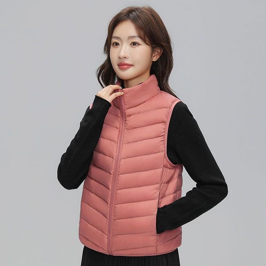 Women's Wool Puffer Vest with Stand Collar for Winter Cold Weather