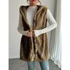 Women's Solid Color Knit Textured Fluffy Hooded Front Open Sleeveless Long Casual Plush Vest