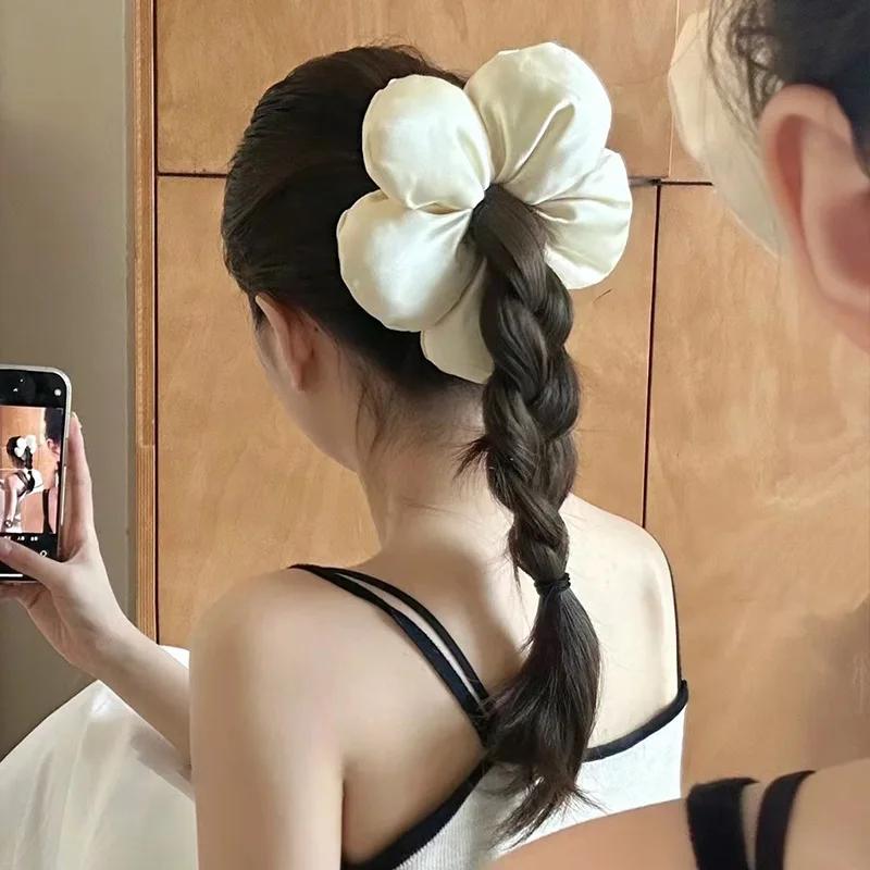 Oversized Fluffy Bread Flower Elastic Hair Ties for Women Solid Color Sweet Cute Girls High Ponytail Scrunchies Trendy Headdress