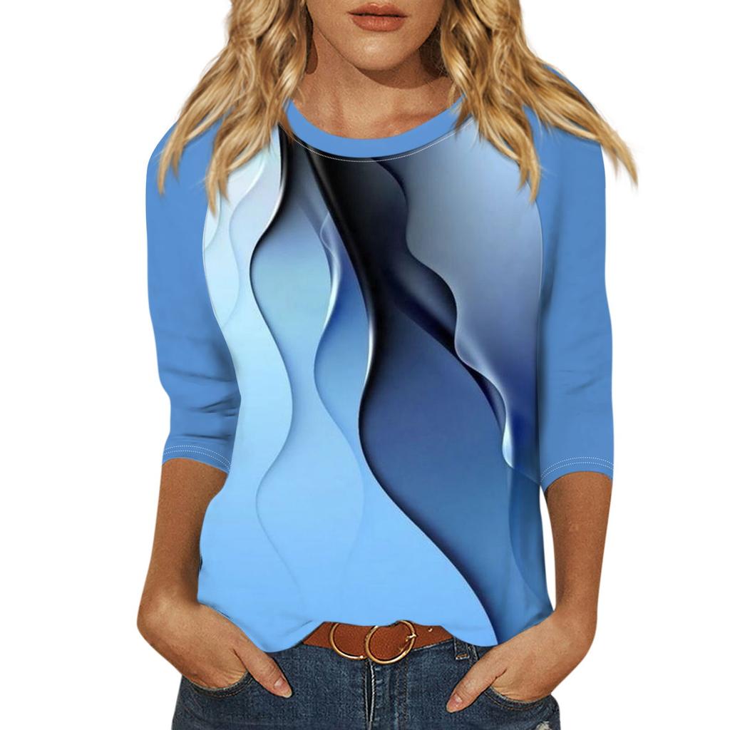 Košile pro dámskou módu Ležérní Raglánový rukáv kulatý výstřih 3/4 rukáv Volný Potištěné tričko Dámské Top