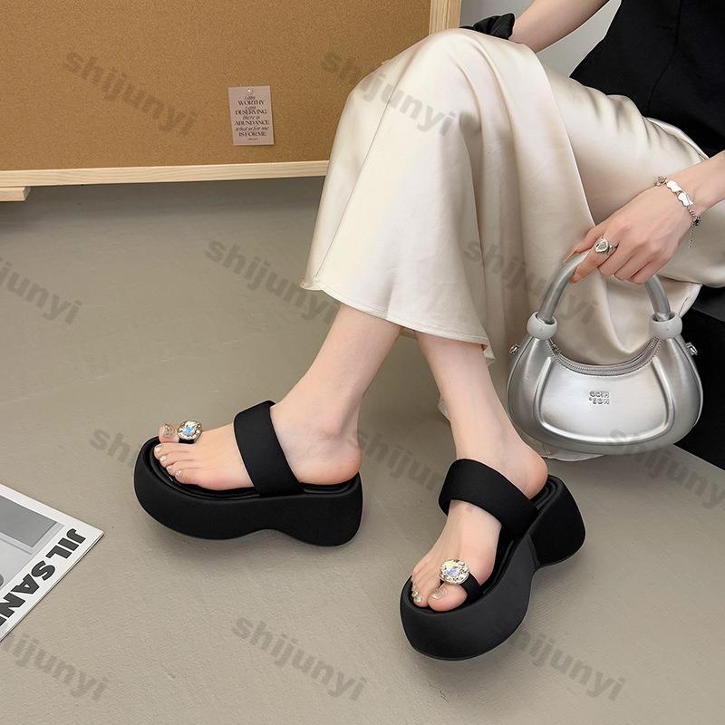 Fashion Women's Platform Shoes 2025 Summer New Fashion Height Increase Lightweight Comfortable Sandals Breathable Rhinestone Slippers