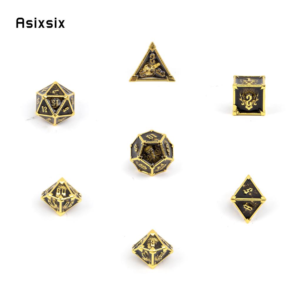 7 Pcs Black Golden Skull Metal Dice Solid Metal Polyhedral Dice Set Suitable for Role-Playing RPG Board Game Card Game