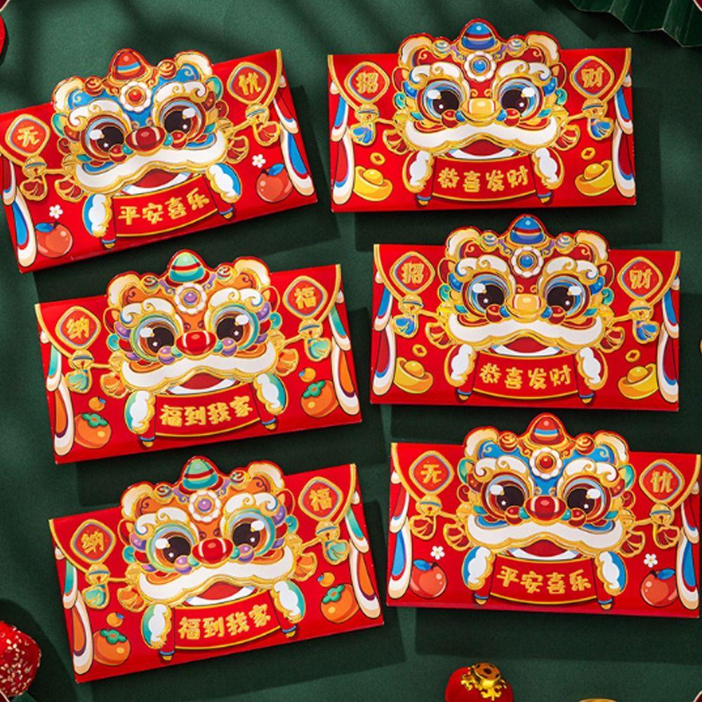 6pcs Cartoon 2025 New Year Red Envelopes Blessing Red Packet Chinese Snake Year Red Envelopes  Bonus