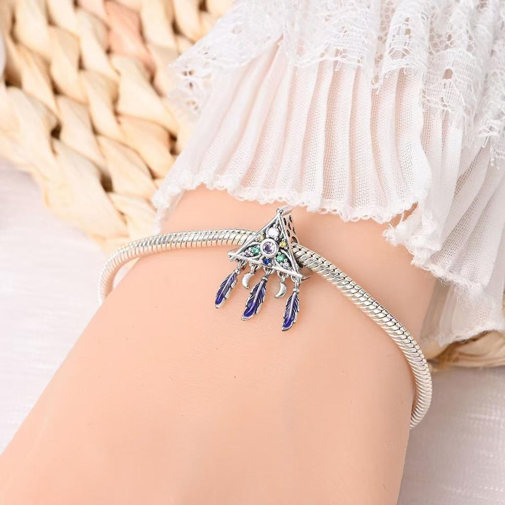 Nowy Srebro 925 Oryginalny Łapacz Snów Sieć Koraliki Księżyc Zawieszka DIY Styl Akcesoria do Biżuterii Bransoletka Charms Biżuteria Prezent