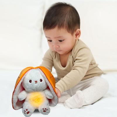 Baby Breathing Rabbit Plush Toy with Soothing Music Light Strawberry Carrot Bunny Plushie Stuffed Animal Doll Soother Newborn Infant